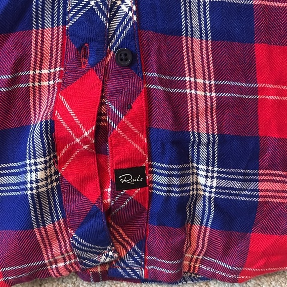 Rails Hunter Red Blue Plaid Button Down Flannel Blouse Size Small - Picture 9 of 12